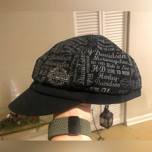 NWOT Harley Davidson Black Cotton Newsboy Cabbie Biker Hat/Cap Size Large